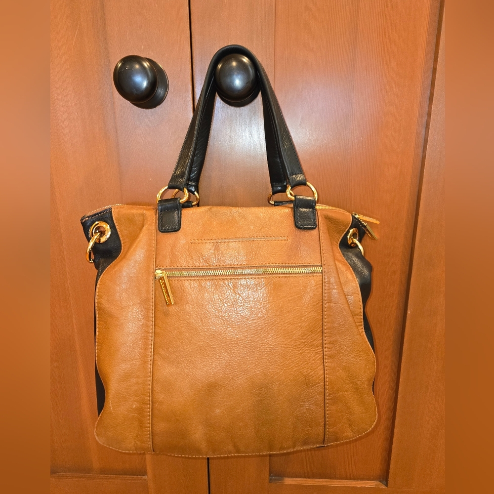 Hammitt Daniel Cognac/Black Leather Medium Handbag